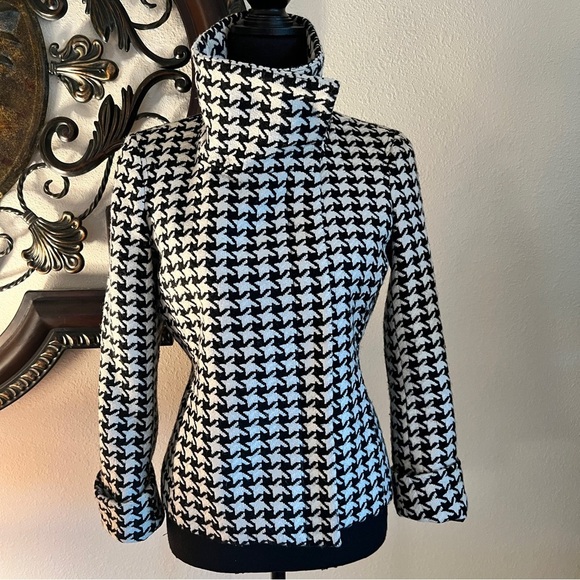 Talbots Women’s Black White Houndstooth Wool Blend Blazer Coat Jacket 6P - Picture 4 of 16
